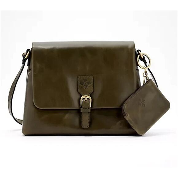 Patricia Nash Mili Leather Medium Flap Crossbody w/Coin Pouch Olive bag A660568